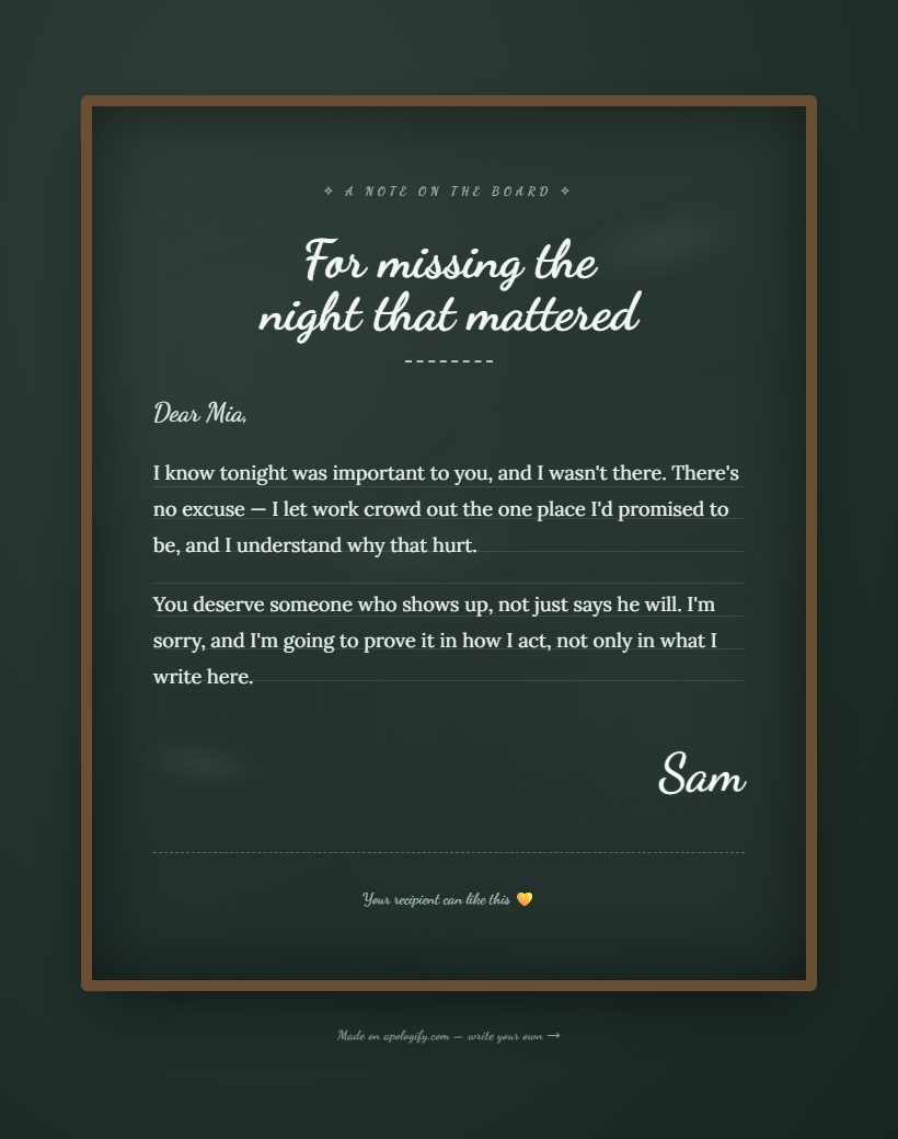 Chalkboard apology page design