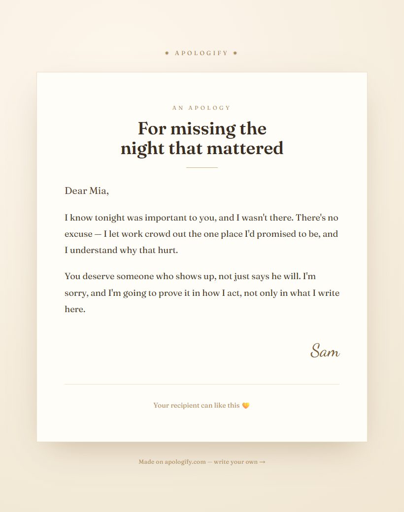 Letter apology page design