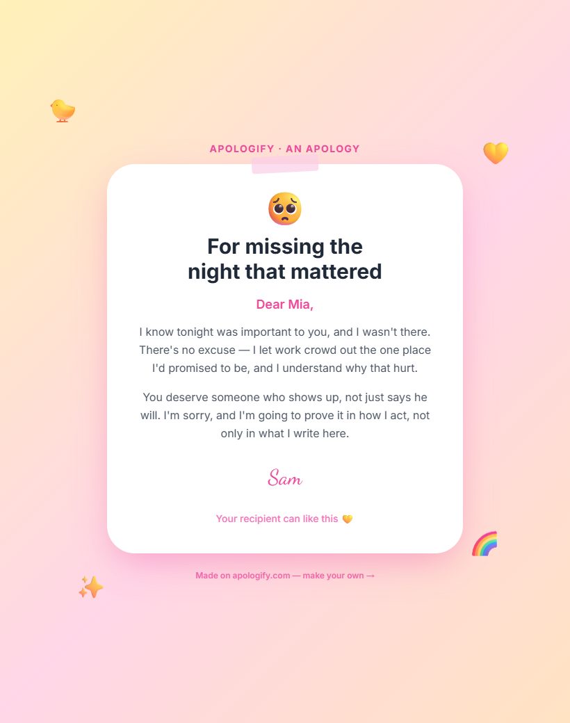 Cute apology page design