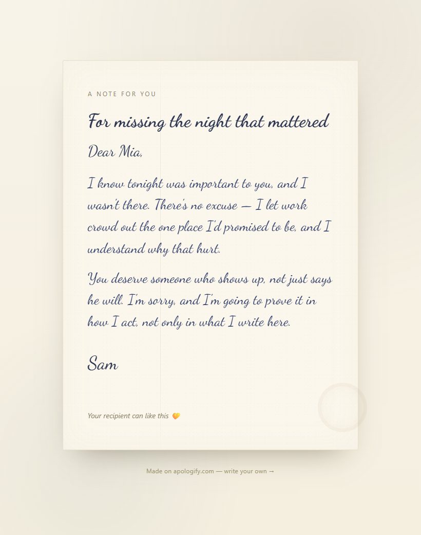 Handwritten apology page design