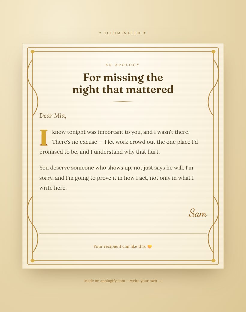 Illuminated apology page design