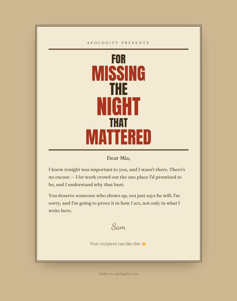 Letterpress apology page design