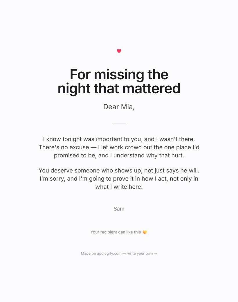 Minimal apology page design