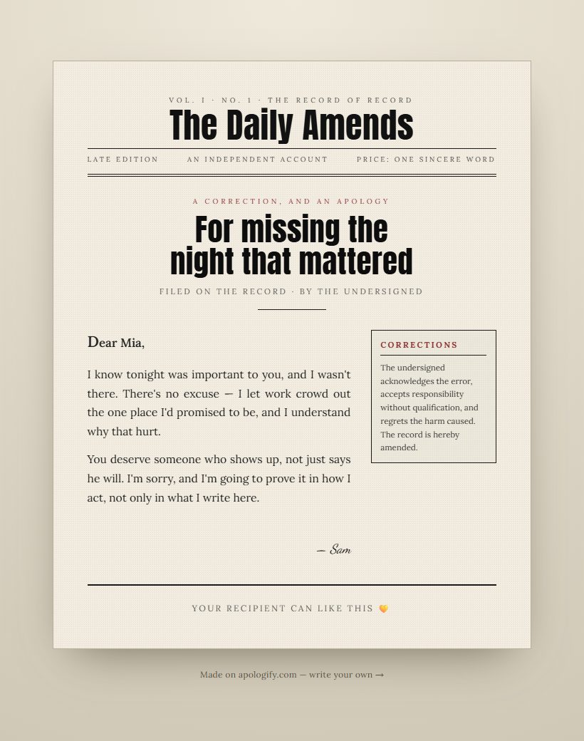 Newspaper apology page design