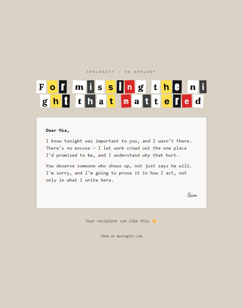 Ransom apology page design