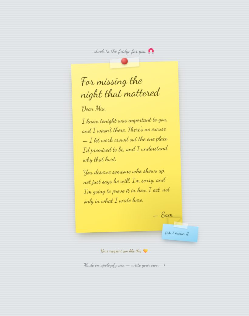 Sticky Note apology page design