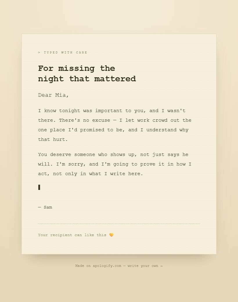 Typewriter apology page design
