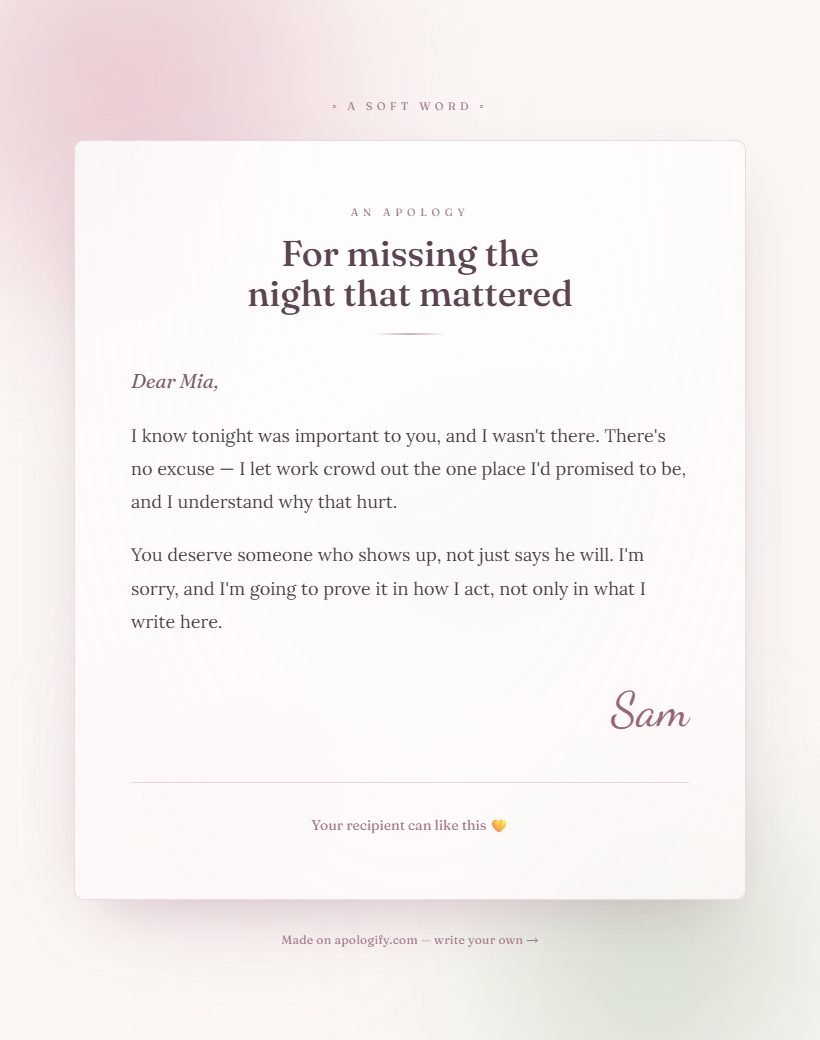 Watercolor apology page design