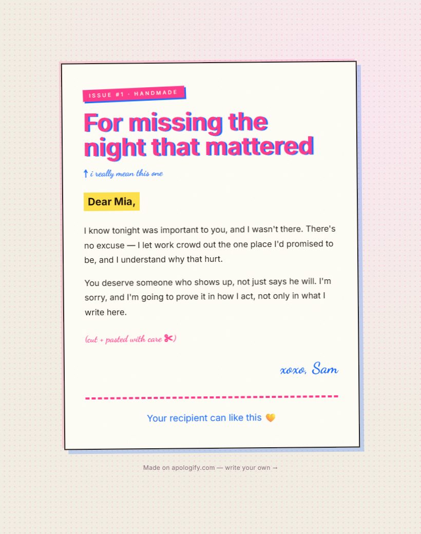 Zine apology page design